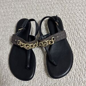 Michael Kors Sandals Womens 6.5 M Rory Thong Black Leather Toe-Post Casual